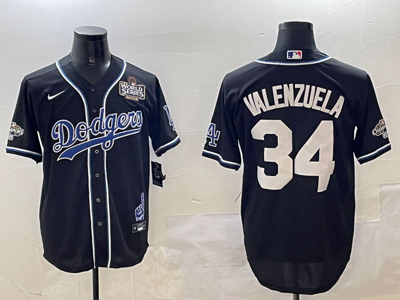 Men Los Angeles Dodgers 34 Valenzuela Black Fashion Game 2025 Nike MLB Jersey style 3061